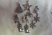 9 Ciondoli Tema di Natale in Metallo color argento