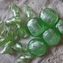15 Perle di vetro di Murano verde acqua 28x26 mm. e 25x12 mm.