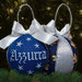 Pallina patchwork decorativa decorazione natalizia Natale ricamo nome personalizzato blu e argento idea regalo