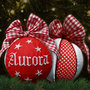 Pallina patchwork decorativa decorazione natalizia Natale ricamo nome personalizzato rosso e raso bianco idea regalo