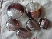6 Perle di Vetro Murano color prugna 2 di 28x11mm. e 4 di 20x10 mm.