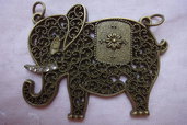 Ciondolo Elefante due fori color bronzo con strass 
