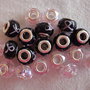 20 Perle vetro foro largo PD rosa 14x9 mm., nere 15x10