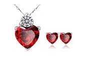 Set di gioielli in cristallo a forma di cuore rosso pendenti e collane Stud orecchino placcato argento catena per le donne