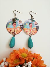 Frida Kahlo orecchini di carta pendenti rotondi