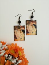 Orecchini di carta arte Gustav Klimt con perla nera