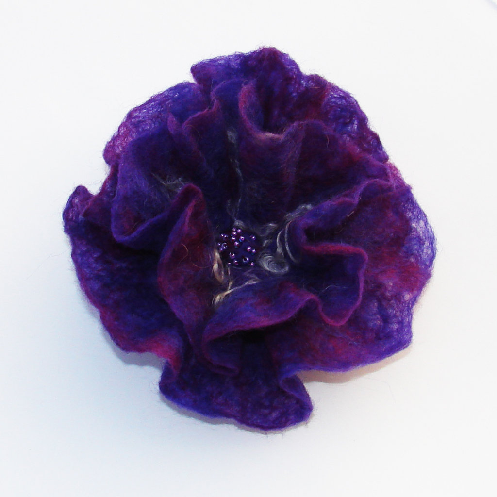 Spilla Con Rose In Pannolenci E Feltro Rosso Scuro - Rosa E Marrone - Italia - Foto 6