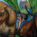 dipinto olio su tela eseguito a mono titolo:il due cani con i fiori