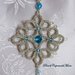 Ciondolo color argento al chiacchierino, perline e cristalli azzurri