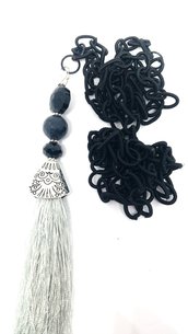 Long necklace black tassel grey