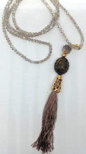 Long necklace swarosky natural tassel lilias-grey powder