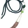 Long necklace green jade tassel grey powder