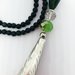 Long necklace green jade tassel grey powder