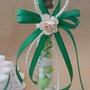 Provetta cilindro vetro portaconfetti bomboniere shabby chic applicazione fiore promessa matrimonio verde