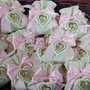 Sacchetti  portaconfetti avorio rosa bomboniere per battesimo nascita con applicazione resina cuore sacra famiglia