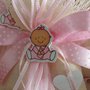 Sacchetti  portaconfetti avorio rosa bomboniere per battesimo nascita con applicazione legno bimba biberon
