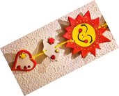 Sole cuore etichetta di ceramica uniti con cordoncino decorazione camera bambino  a colori vivaci