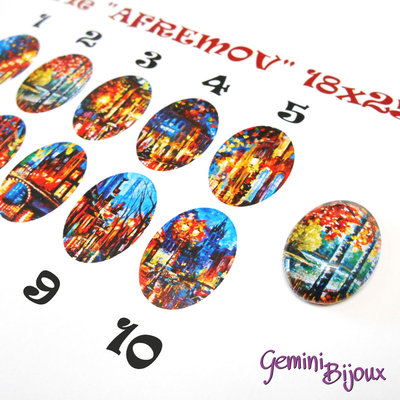 Cabochon in vetro ovale 25x18 con immagine a scelta, serie "Afremov" Cabochon in vetro ovale 25x18 con immagine a scelta, serie "Afremov"