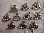 10 Ciondoli Angelo in metallo color argento 16x13mm.