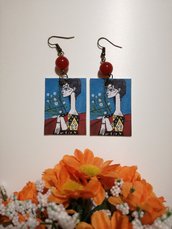 Picasso orecchini di carta con profilo di donna e perla bordeaux