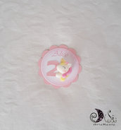 Card Art compleanno bimba unicorno tonda smerlata rosa 6 cm  