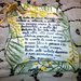 Pergamena di ceramica con impressione di fiori foglie di mimosa che incorniciano pensieri per la donna