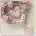 Cuore/fiocco nascita in vimini con roselline rosa,rametti e farfalle verde acqua, cuori imbottiti