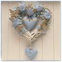 Cuore/fiocco nascita in vimini decorato con roselline,rametti,farfalle e cuori azzurri e beige