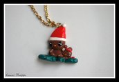 kawaii christmas bear with baby bear fimo necklace