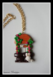 kawaii well with rabbit fimo necklace