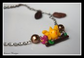 kawaii birds on the branch fimo necklace