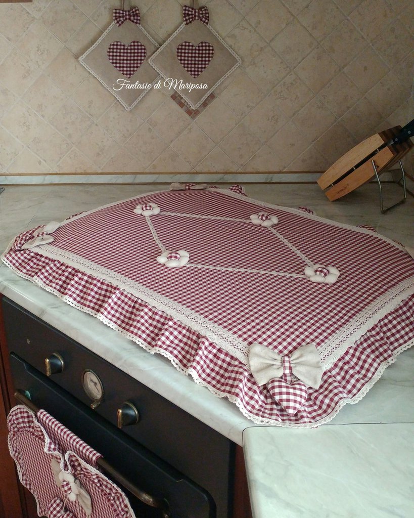 Copriforno Imbottito In Stoffa Country Con Cuore Ricamato, 38x48 Cm, Poliestere Lavabile, Per Cucina Romantica