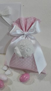 Confezione da 5 sacchetti porta confetti grande color rosa POIS/7 rosa