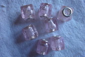 7 Perle Murano vetro rosa foro largo PD cubo 12 mm. 