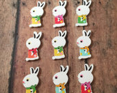 20 Bottoni 2 Fori in Legno a forma di Coniglietto coniglio 32 x 16 mm