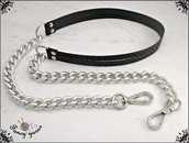 Tracolla per borsa lunga cm. 115 - doppia similpelle nera con glitter, catena e moschettoni argento 