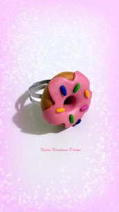 Anello in fimo ciambella rosa con cri cri, regalo migliore amica, regalo teenager, anello kawaii, gioielli kawaii, miniature, dolcetti 