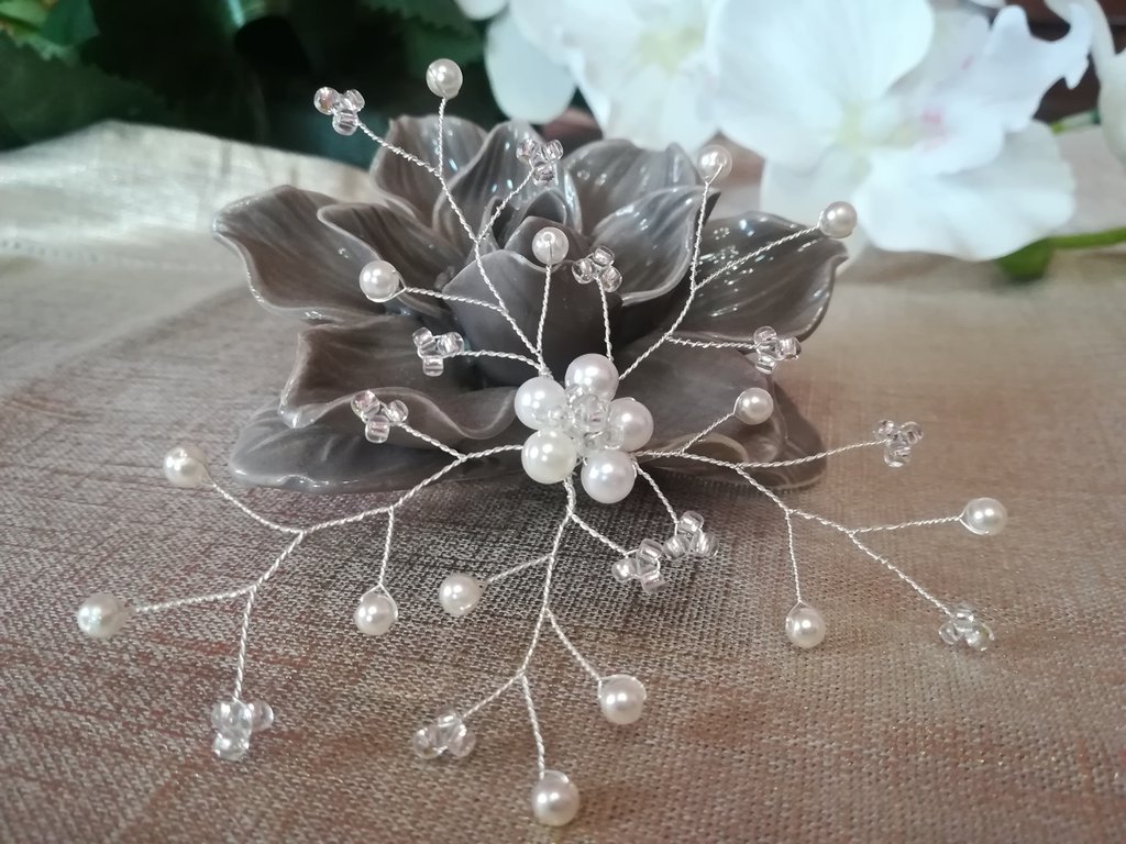 Avalaya Fermaglio Per Capelli Da Sposa Con Cristalli - Larghezza 85mm, Placcato Rodio, Argento