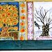 Quadro con 4 mattonelle di maiolica con disegno base di albero con uccellino che cambia ogni stagione