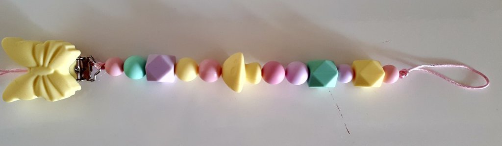 Catenella Portaciuccio In Silicone, Senza BPA, Confezione Da 1, Colore Verde + Bianco, Con Clip In Legno, Sicura E Lavabile, Regalo Neonato - 4
