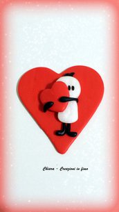 Calamita cuore san Valentino con Bigli Migli, regalo ragazza, magnete da frigo