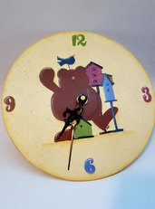 Orologio in vetro, orologio per camera bambini, orologio da parete, orologio dipinto a mano, orso