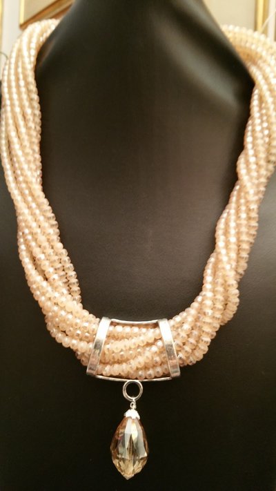 Collana Con Fiala Per Oli Essenziali KOMBIUDA | Ciondolo Cristallo Colorato A Bottiglia | Pendente Porta Profumo In Pietra Naturale