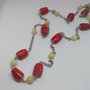 Collana con tronchetti corallo bamboo e agate gialle, idea regalo.