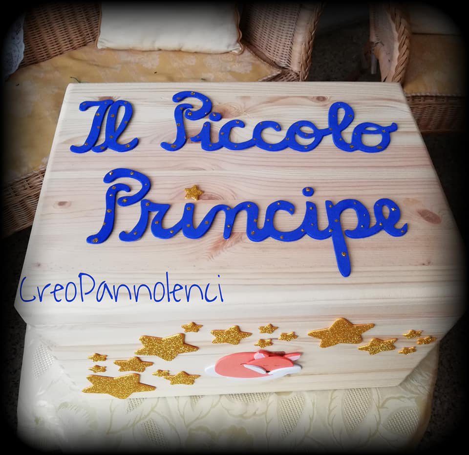 Scatola dei ricordi, in legno, a tema “Piccolo Principe”