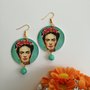 Frida kahlo orecchini di carta cerchio con perla di pietra dura verde acqua