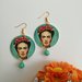 Frida kahlo orecchini di carta cerchio con perla di pietra dura verde acqua
