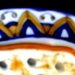 Porta saponetta di ceramica, formata da vassoio e tavoletta forata con motivi blu e orange