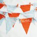 Tovaglia in cotone personalizzata con bandierine per la festa a tema circo sulle tonalità del celeste e arancione