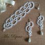 Parure ,bracciale e orecchini ,pizzo, chiacchierino, bianco, idea regalo donna ragazza